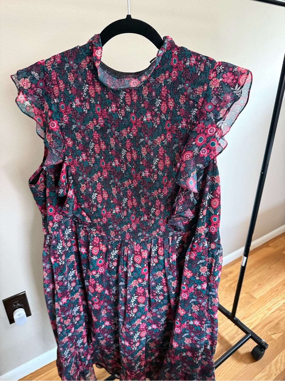 Ranna Gill Anthropologie Pink & Teal Floral Ruffle women’s Dress